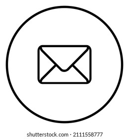 Icono de línea de sobres dentro del círculo, archivo de mensajes, bandeja de entrada, contorno negro, iconos de línea.