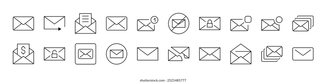 Envelope Line Icon Set. Editable Stroke. Minimalistic Linear Pictogram for Design of Cards, Apps, Banners, Posts