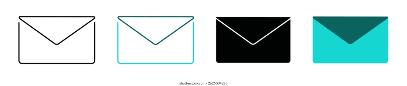 Conjunto de ícones de linha de envelope. Conceito de e-mail, Internet ou tecnologia. Cor sólida ou logotipo preto para web, ui ou aplicativo móvel. Símbolo de estilo de email simples isolado no plano de fundo branco. Assinatura de email. Vetor editável