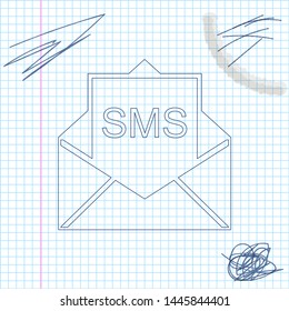 Envelope line sketch icon isolated on white background. Received message concept. New, email incoming message, sms. Mail delivery service. Vector Illustration