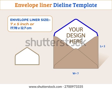 Envelope liner dieline template for 7 x 5 inch envelope vector layout with bleed for print production easy to customize your design