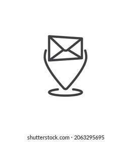 Envelope and location pin line icon. linear style sign for mobile concept and web design. Map pointer with email outline vector icon. Symbol, logo illustration. Vector graphics