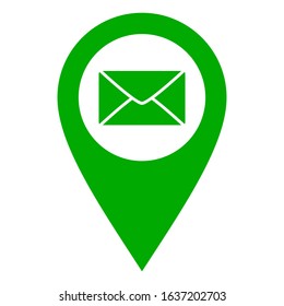 Envelope and location pin on white