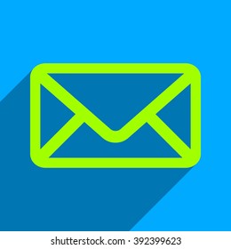 Envelope long shadow vector icon. Style is a flat envelope iconic symbol on a blue square background.