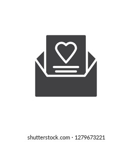 Envelope with love card vector icon. filled flat sign for mobile concept and web design. Love mail simple solid icon. Love and Valentine's Day symbol, logo illustration. Pixel perfect vector graphics