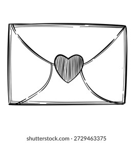 Umschlag mit Liebe Schließen Vektor Linie Kunst handgezeichnet Illustration
