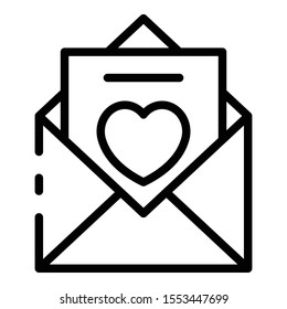 Envelope with love letter icon. Outline envelope with love letter vector icon for web design isolated on white background