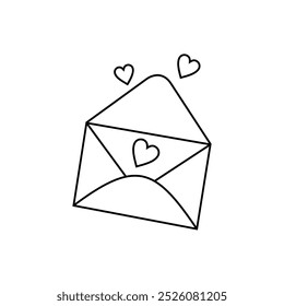 Ícone de linha de carta de amor e envelope