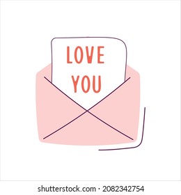 Envelope with love letter. Template for scrapbooking, romantic design, posters, greeting cards, announcements, advertisement, labels