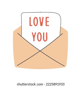 Sobre con carta de amor. Plantilla para la reserva de recortes, diseño romántico, carteles, tarjetas de felicitación, anuncios, publicidad, etiquetas