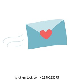 An envelope with a love message flying through the air to the addressee