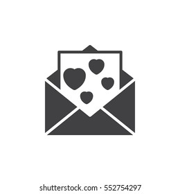 Envelope with love message, letter with hearts icon vector, filled flat sign, solid pictogram isolated on white. Symbol, logo illustration