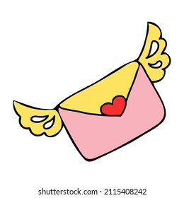 Sobre con mensaje de amor. Símbolo del día de San Valentín. Dar correo de amor. Ilustración vectorial en diseño moderno estilo doodle. Ilustración aislada sobre fondo blanco
