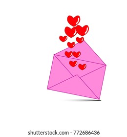 Envelope of love Pink red heart delivery with white background.