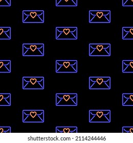 Envelope love seamless pattern, bright vector illustration on a black background.