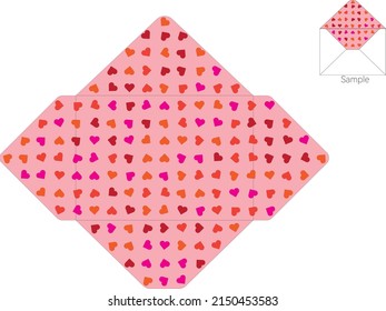 An envelope for a lover, The peach heart is inside, Standard C6 envelope 
 (162mm*114mm), Vector illustration,  Valentine's Day,  A3 printing