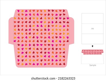 An envelope for a lover, The peach heart is inside, Standard DL envelope (220mm*110mm), Vector illustration, Valentine's Day, A3 printing