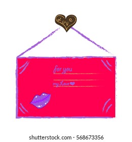 envelope for lovers vector envelope with heart and lips. The text on the sheet for you my love, as a template. Vector illustration of a flat design. Isolated background. Letter from the favorite
