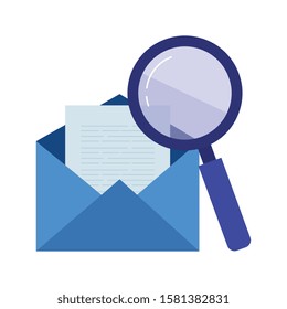 Envelope and lupe design, Email mail message letter marketing communication card and document theme Vector illustration