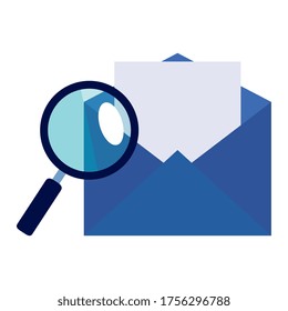 Design von Umschlägen und Lupen, E-Mail-Nachrichten und Brief-Thema Vektorgrafik