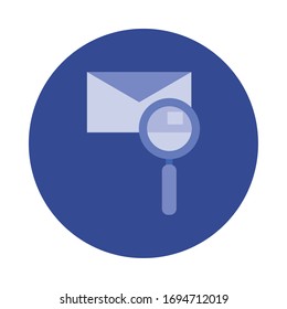 envelope with magnifying glass block and flat style vector illustration design