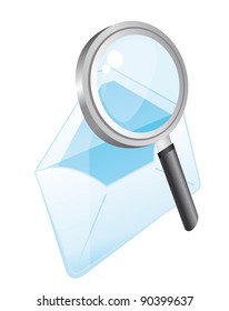 envelope with magnifying glass with perspective. vector