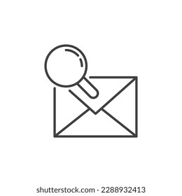 Envelope and Magnifying Glass vector Email Message Search concept outline icon or symbol