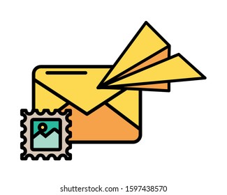 envelope mail with airplane paper vector illustration design