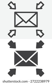 Envelope mail with arrows icon set in different style. Line, outline and solid icon with editable stroke. Vector sign and symbol for mail exchange icon.