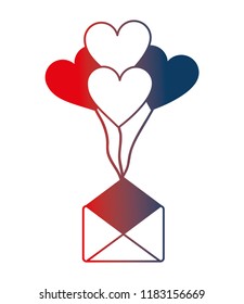 envelope mail with balloons air in heart shape