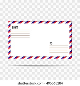 Envelope mail. Envelope with blue-red stripe frame on a transparent background.