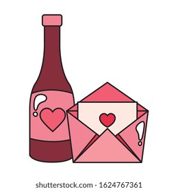 envelope mail with bottle wine isolated icon vector illustration design