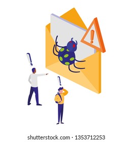 envelope mail with bug and alert sign
