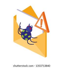 envelope mail with bug and alert sign