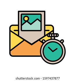 envelope mail with chronometer postal service vector illustration design