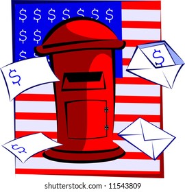 envelope for mail with dollar symbol and post-box	