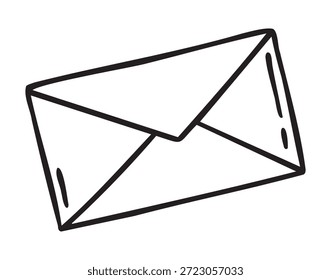 Icono del doodle del sobre y del correo para el planificador y las notas de la escuela, contorno del arte de la línea monocromática del estilo dibujado a mano, estilo limpio del contorno, dibujado a mano. Ilustración vectorial.