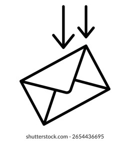 Envelope mail drop icon Black and white outline flat sign vector