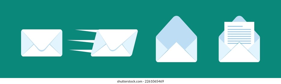 Envelope, mail, email illustration icon vector. White color envelope with green background, suitable for many purposes.