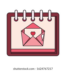 envelope mail with heart in calendar isolated icon vector illustration design