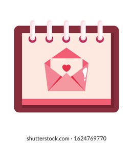 envelope mail with heart in calendar isolated icon vector illustration design