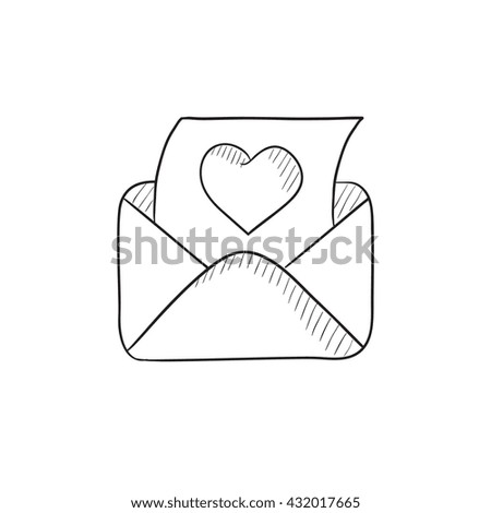 Envelope mail with heart vector sketch icon isolated on background. Hand drawn Envelope mail with heart icon. Envelope mail with heart sketch icon for infographic, website or app.