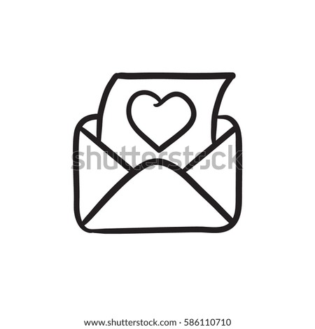 Envelope mail with heart vector sketch icon isolated on background. Hand drawn Envelope mail with heart icon. Envelope mail with heart sketch icon for infographic, website or app.