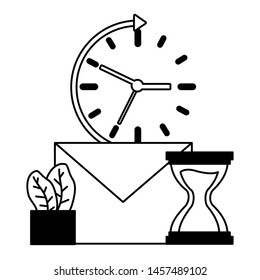 envelope mail with hourglass and arrow vector illustration design