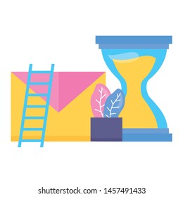 envelope mail with hourglass and stair vector illustration design