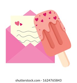 envelope mail with ice cream in stick isolated icon vector illustration design