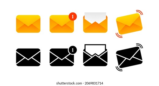 Envelope mail icon collection in color and black style. Email vector postal symbol.