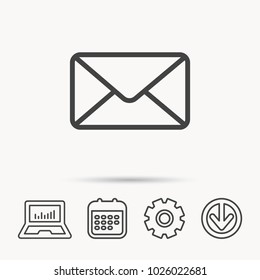 Envelope mail icon. Email message sign. Internet letter symbol. Notebook, Calendar and Cogwheel signs. Download arrow web icon. Vector
