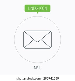 Envelope mail icon. Email message sign. Internet letter symbol. Linear outline circle button. Vector