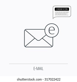 Envelope mail icon. Email message sign. Internet letter symbol. Linear outline icon. Speech bubble of dotted line. Vector